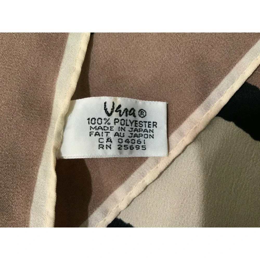 Vera  Vintage Oblong Scarf Abstract Wavy Print Black Brown Cream Japan